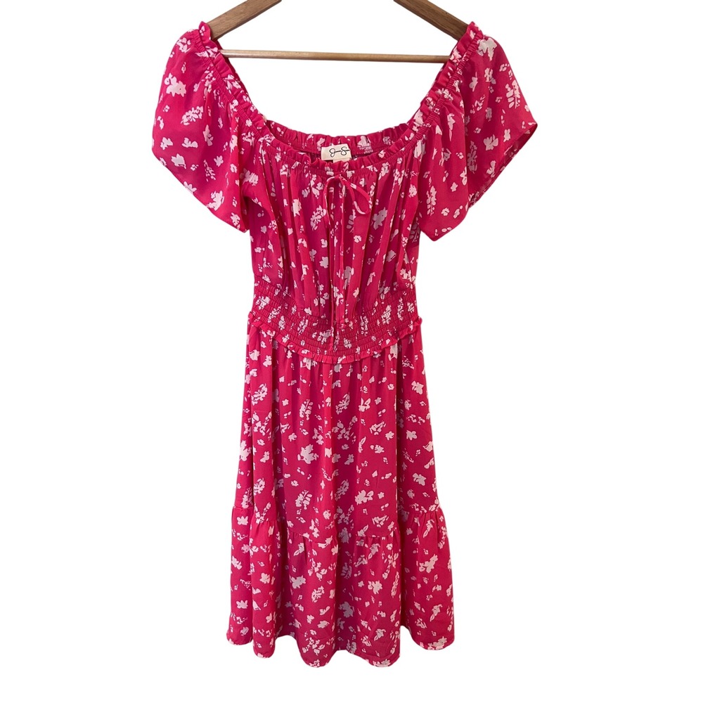 Jessica Simpson Floral Dress Womens XS Pink Off Shoulder Smocked Whimpy Preowned